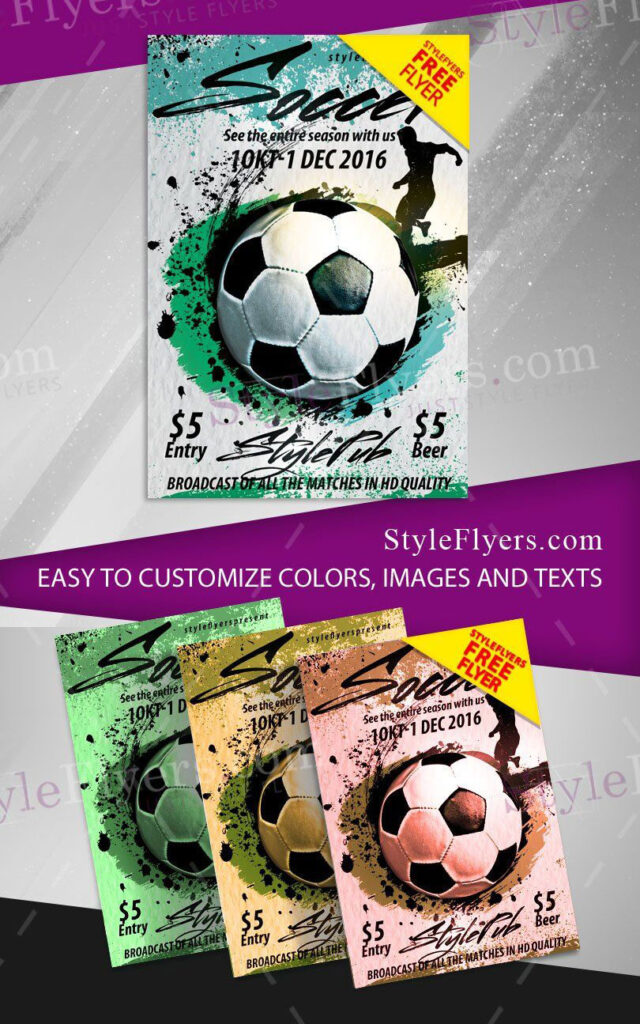 4 Illustrated, Grunge Soccer Game Event Flyers and Facebook Cover Templates
