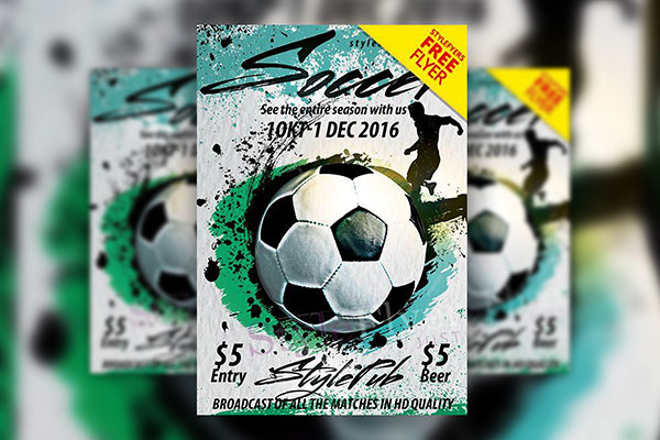 4 Illustrated, Grunge Soccer Game Event Flyers and Facebook Cover Templates