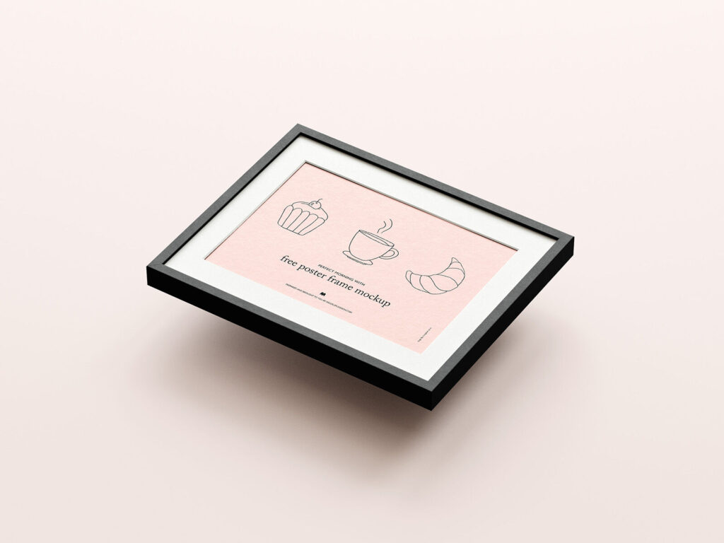 4 Mockups Featuring a Horizontal Poster Frame from Different Angles mockup preview