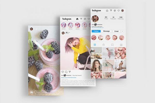 4 Mockups of Instagram Cards Featuring an iPhone