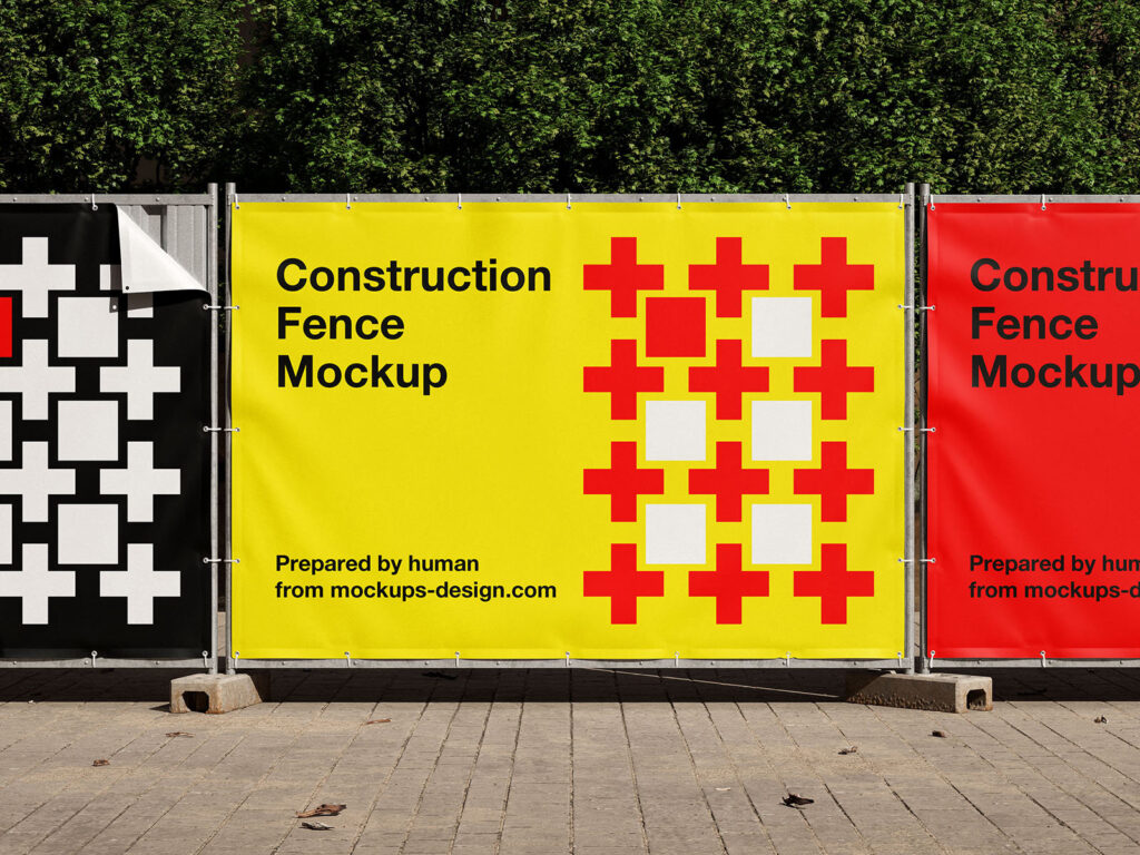 4 Mockups with Different Numbers of Construction Fence Banners