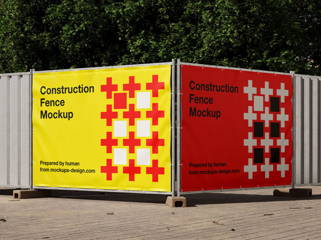 4 Mockups with Different Numbers of Construction Fence Banners