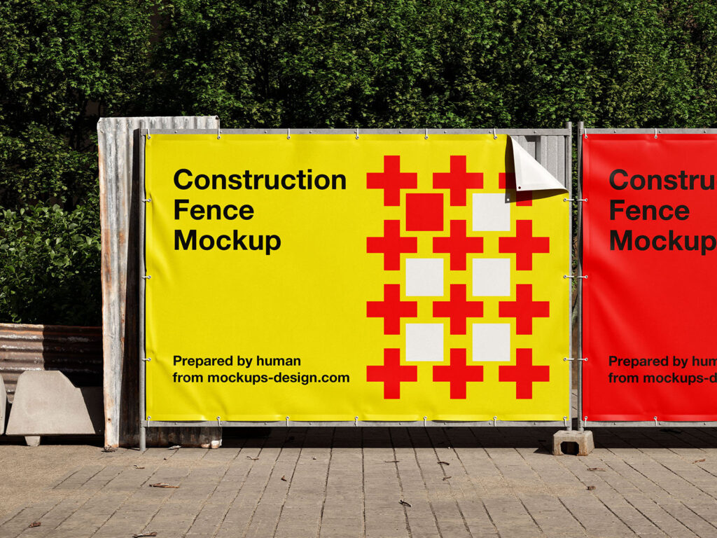 4 Mockups with Different Numbers of Construction Fence Banners