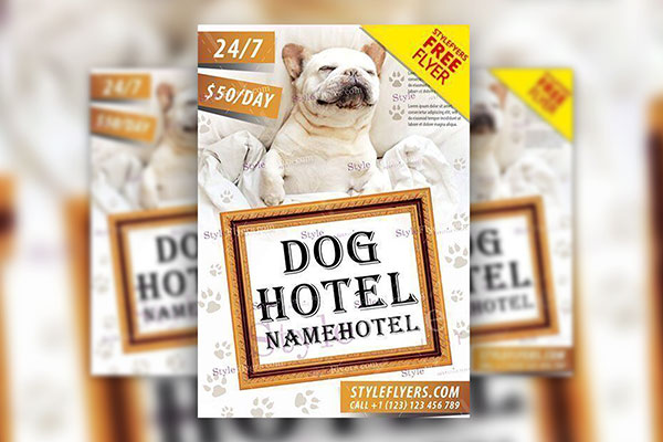 4 Modern Dog Hotel Flyers Along with Facebook Cover Templates