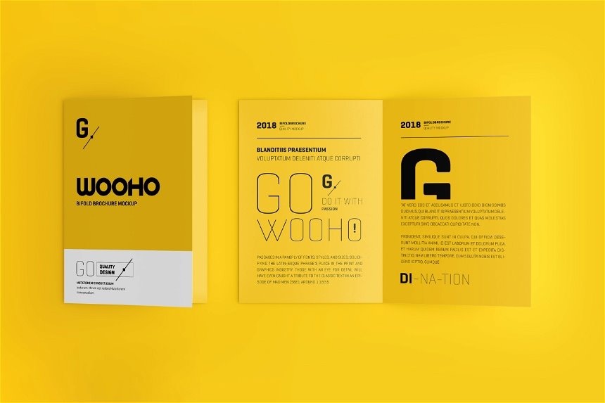4 Shots of A4 Bifold Brochure Mockup