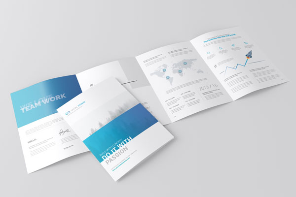 4 Shots of A4 Four-Fold Brochure Mockup