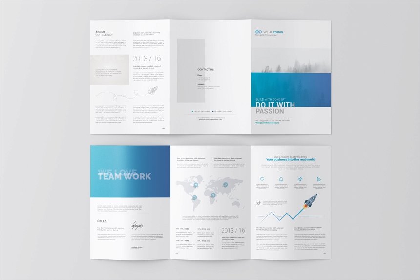 4 Shots of A4 Tri Fold Brochure Mockup
