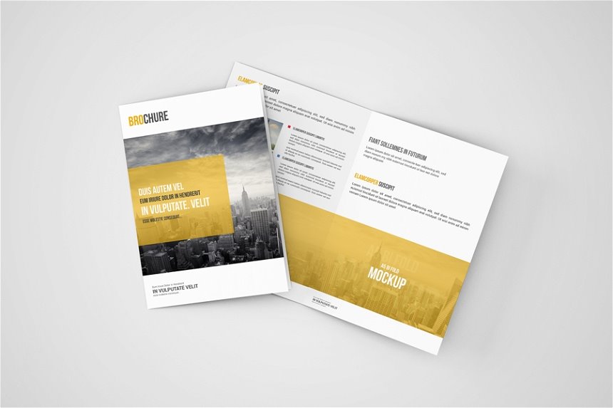 4 Shots of A5 Bi Fold Brochure Mockups