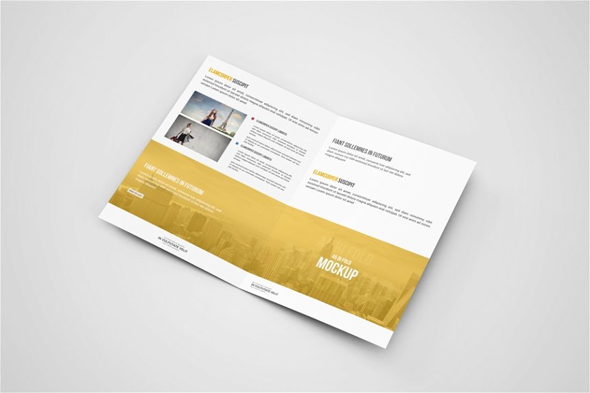 4 Shots of A5 Bi Fold Brochure Mockups