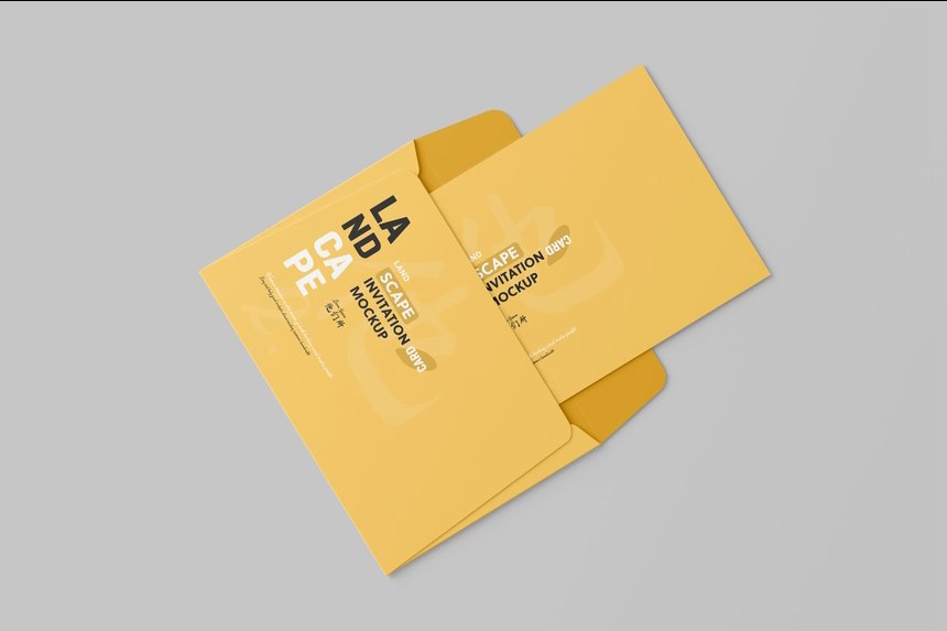 4 Shots of Bi-Folded Invitation Card Mockup with Envelope