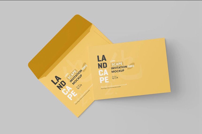 4 Shots of Bi-Folded Invitation Card Mockup with Envelope