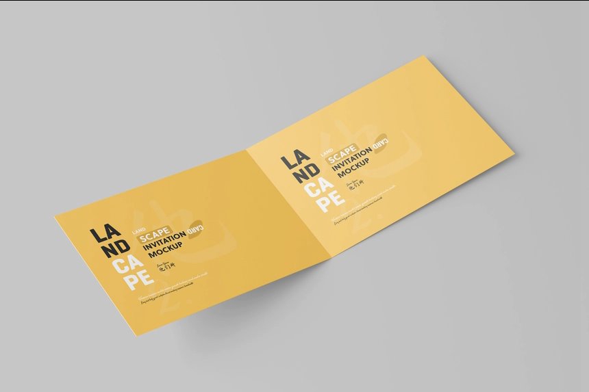 4 Shots of Bi-Folded Invitation Card Mockup with Envelope