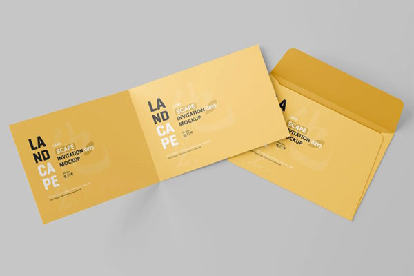 4 Shots of Bi-Folded Invitation Card Mockup with Envelope