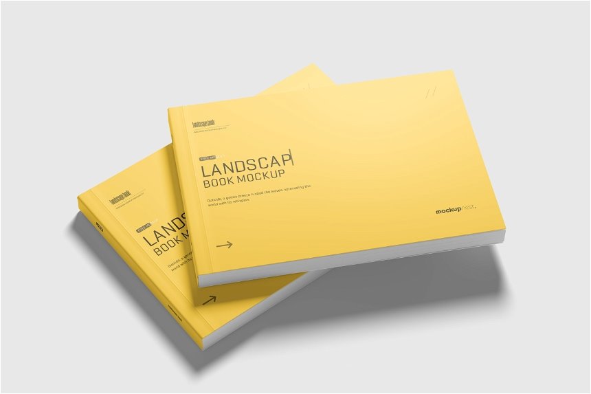 4 Shots of Landscape Softcover Book Mockup mockup preview