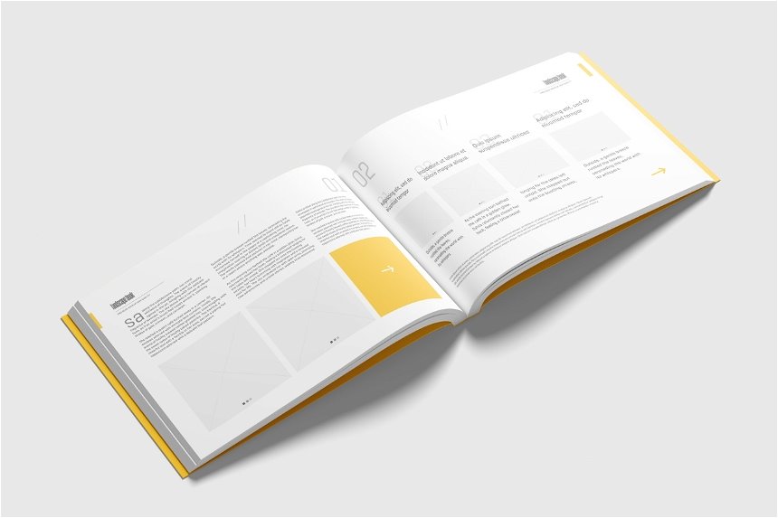 4 Shots of Landscape Softcover Book Mockup mockup preview