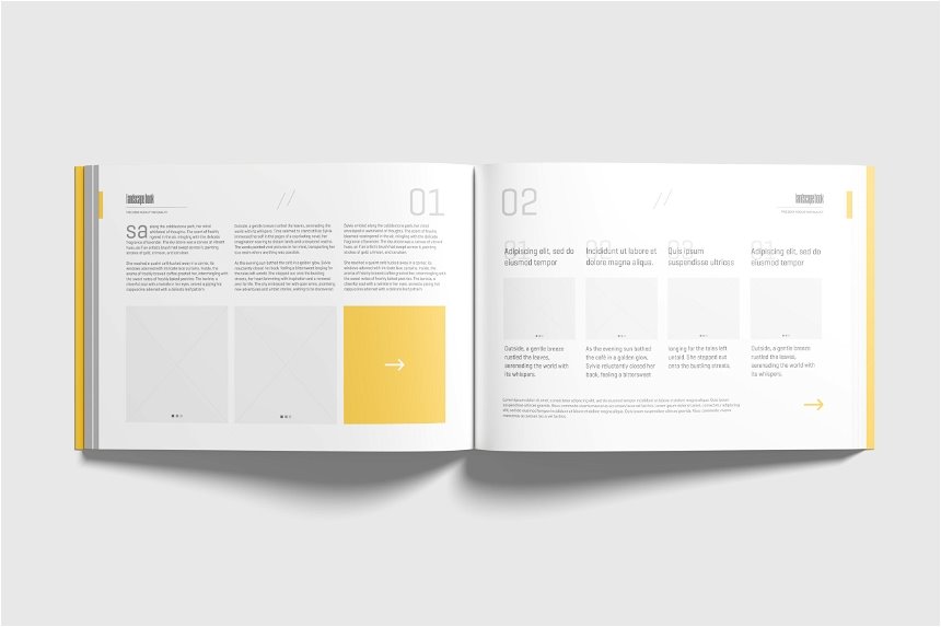 4 Shots of Landscape Softcover Book Mockup mockup preview