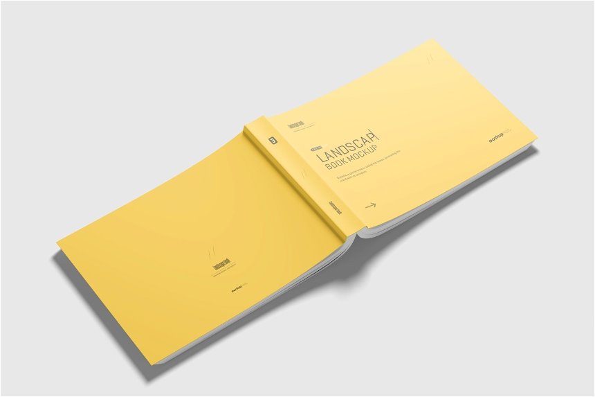 4 Shots of Landscape Softcover Book Mockup mockup preview