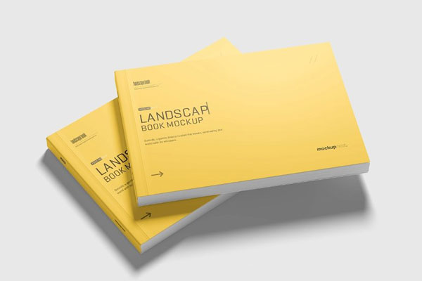 4 Shots of Landscape Softcover Book Mockup