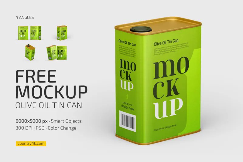 4 Shots of Olive Oil Tin Can Mockup