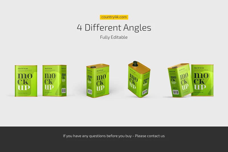 4 Shots of Olive Oil Tin Can Mockup