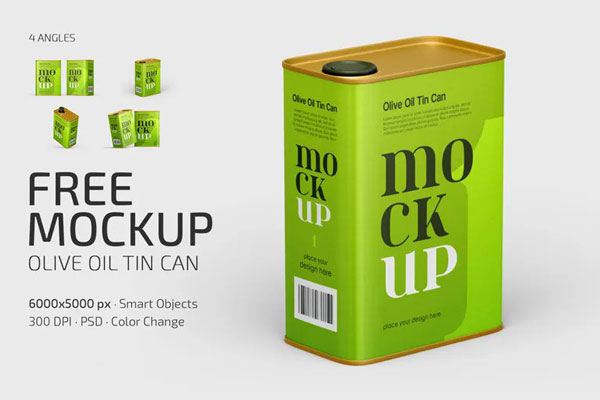 4 Shots of Olive Oil Tin Can Mockup