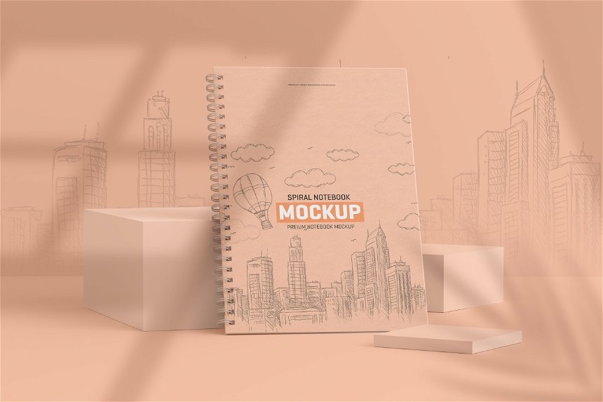 4 Shots of Spiral Notebook Mockup mockup preview