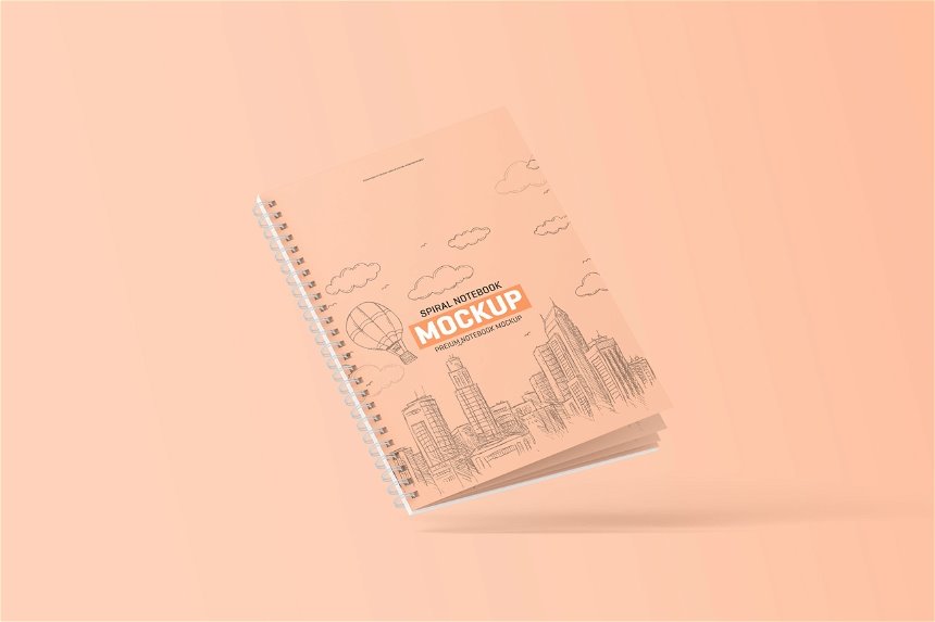 4 Shots of Spiral Notebook Mockup