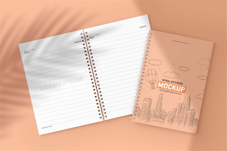 4 Shots of Spiral Notebook Mockup