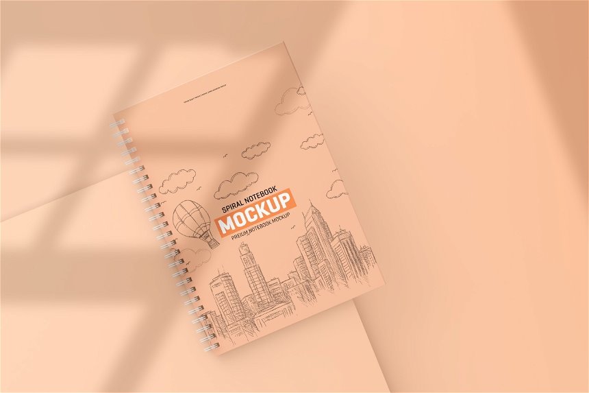 4 Shots of Spiral Notebook Mockup