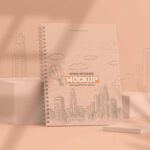 4 Shots of Spiral Notebook Mockup mockup preview