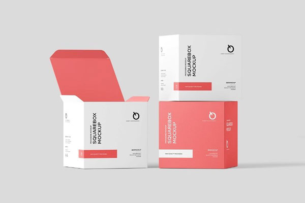 4 Shots of Square Box Mockup