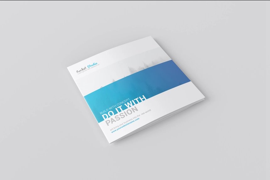 4 Shots of Square Tri Fold Brochure Mockup FREE PSD