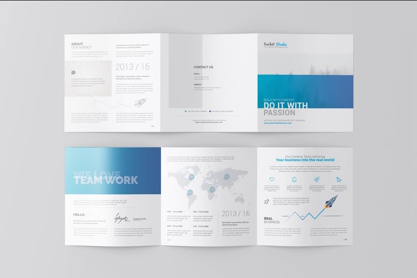 4 Shots of Square Tri Fold Brochure Mockup FREE PSD