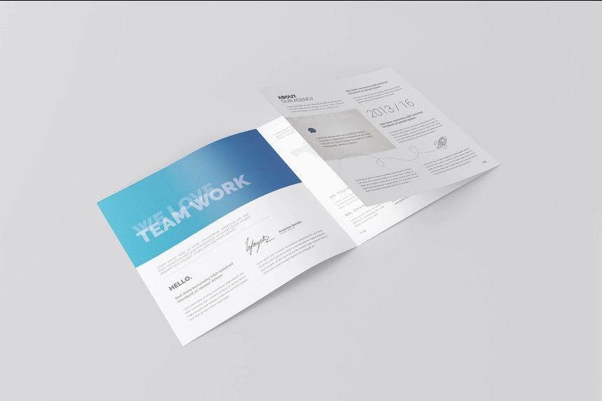 4 Shots of Square Tri Fold Brochure Mockup FREE PSD