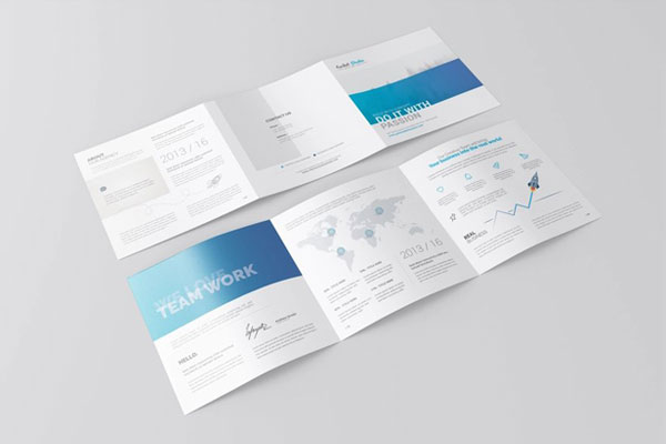 4 Shots of Square Tri Fold Brochure Mockup