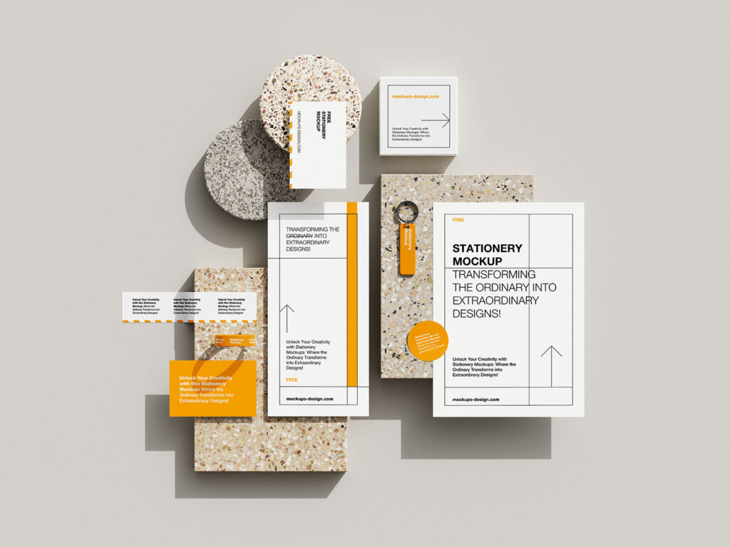 4 Shots of Stationery Mockup on Terrazzo Stone