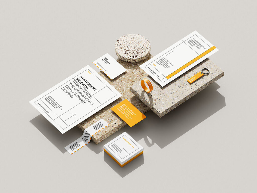 4 Shots of Stationery Mockup on Terrazzo Stone
