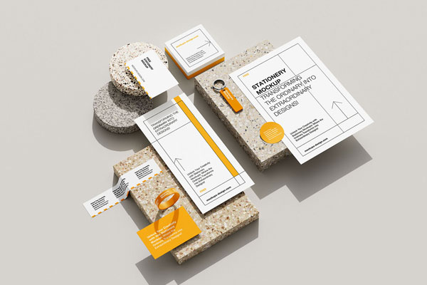 4 Shots of Stationery Mockup on Terrazzo Stone