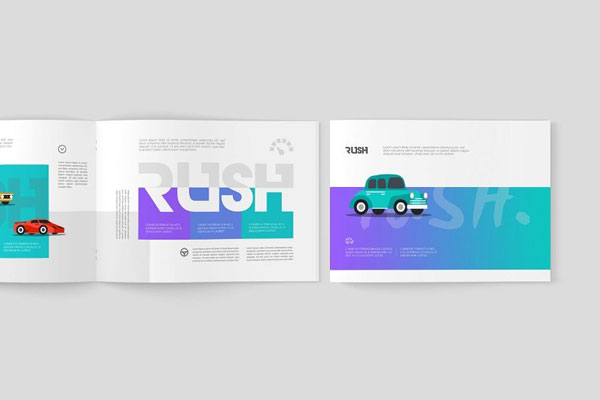 4 Showcases of A4 Landscape Brochure Mockup