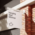 4 Showcases of Hanging Sign Mockup on Brick Wall