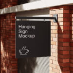 4 Showcases of Hanging Sign Mockup on Brick Wall