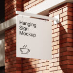 4 Showcases of Hanging Sign Mockup on Brick Wall