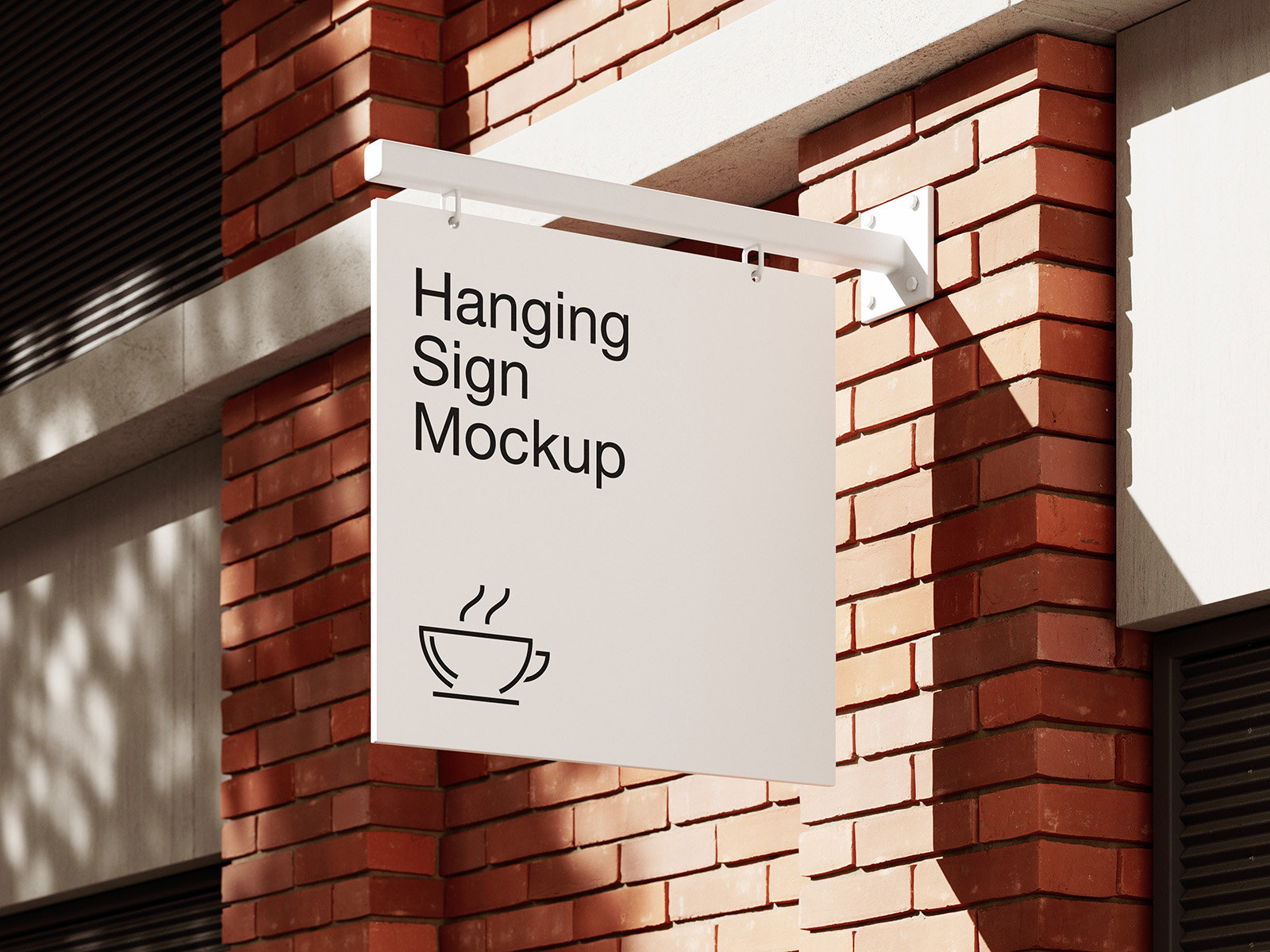 4 Showcases of Hanging Sign Mockup on Brick Wall FREE PSD