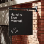 4 Showcases of Hanging Sign Mockup on Brick Wall