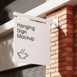 4 Showcases of Hanging Sign Mockup on Brick Wall