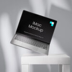 4 Showcases of MacBook Mockup on Table with Shadows