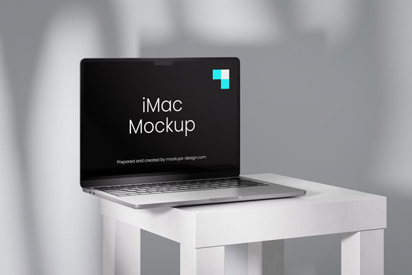 4 Showcases of MacBook Mockup on Table with Shadows