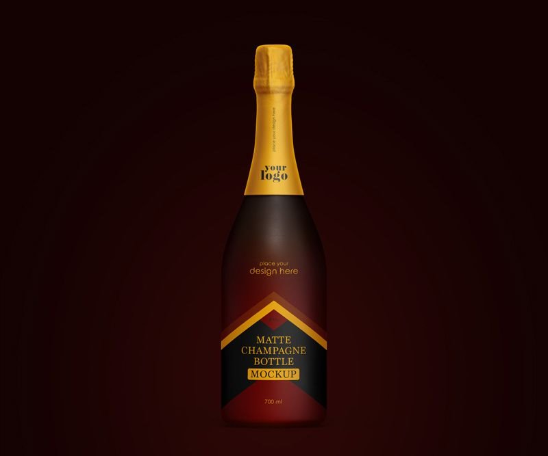 4 Showcases of Matte Champagne Bottle Mockup