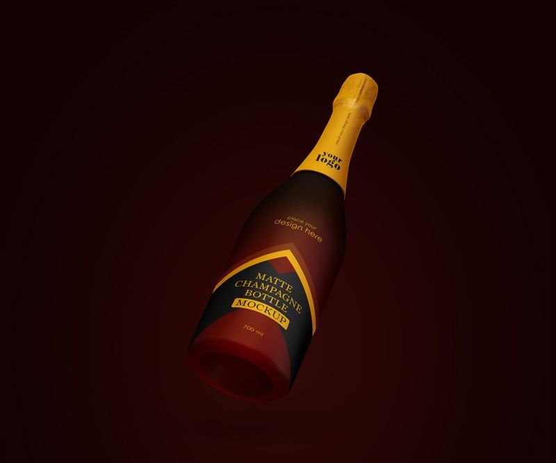 4 Showcases of Matte Champagne Bottle Mockup FREE PSD