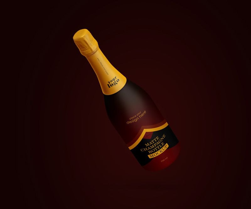 4 Showcases of Matte Champagne Bottle Mockup FREE PSD